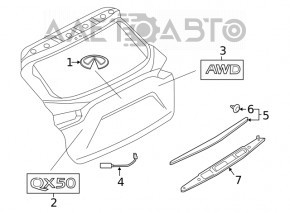 Emblema inscriptionată QX50, ușile portbagajului Infiniti QX50 19-