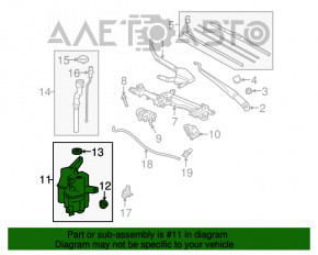 Rezervorul de spălare a parbrizului pentru Toyota Prius V 12-17 cu 2 motoare și gâtul de umplere.