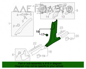 Capacul stâlpului central, partea de jos, stânga, Hyundai Tucson 16-20, negru.