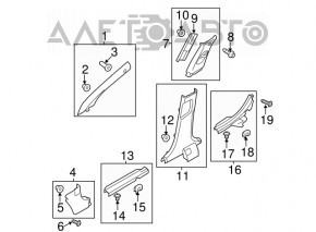 Capac prag dreapta fata Hyundai Sonata 11-15 negru, metal, uzat, fixare ruptă