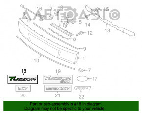 Emblema cu inscripția Tucson de pe ușa portbagajului Hyundai Tucson 16-18 pre-restilizare.