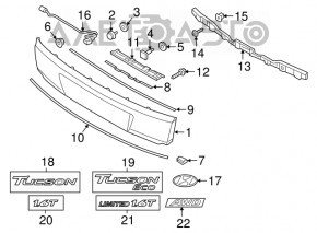 Emblema cu inscripția Tucson de pe ușa portbagajului Hyundai Tucson 16-18 pre-restilizare.