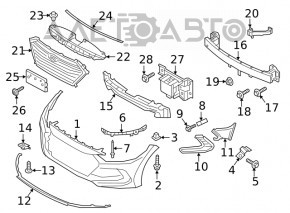 Suportul pentru bara de protecție din față dreapta Hyundai Elantra AD 17-18, deteriorat, rupt.