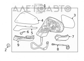 Зеркало боковое правое Lexus RX350 RX450h 16-22 10 пинов, поворотник, подогрев