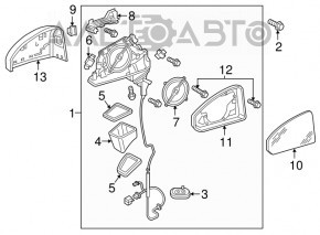 Зеркало боковое правое Audi A4 B9 17-19 12 пинов, белое, поворотник, автозатемнение, под память