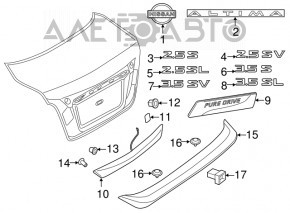 Emblema PURE DRIVE a capacului portbagajului Nissan Versa 12-19 SUA