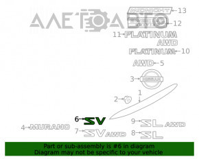 Emblema cu inscripția SV de pe ușa portbagajului Nissan Rogue Sport 17-19