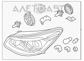 Фара передняя левая голая Kia Soul 14-16 дорест галоген + led DRL