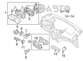 Panoul de instrumente Hyundai Sonata 11-15 hibrid 121k, defect de crom pe inele, lipsa de fixare, zgârieturi.