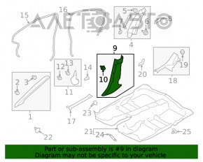 Capacul stâlpului central, partea de jos, stânga, Subaru XV Crosstrek 13-17, negru