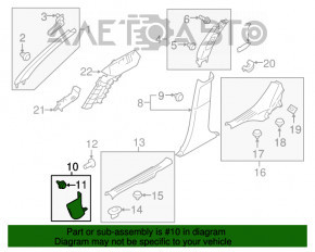 Накладка передней стойки правая низ Subaru Outback 15-19 черная