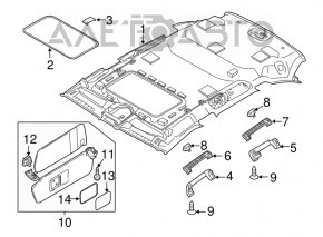 Acoperirea plafonului pentru Porsche Cayenne 958 11-14 sub panoramă din alcantara neagră, materialul este dezlipit.