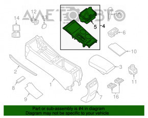 Capacul consolei centrale cu suporturi pentru pahare pentru Nissan Altima 13-15 tip 1, crăpat, uzat.