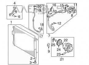 Radiatorul condensatorului de aer condiționat Kia Sorento 16-18