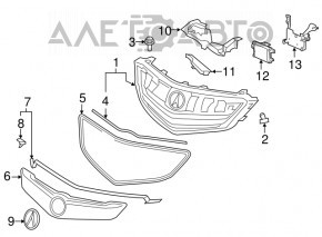 Решетка радиатора grill Acura TLX 15-17 дорест без молдинга