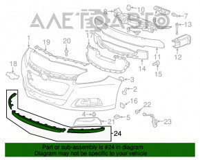 Buza prelungitoare a spoilerului frontal Chevrolet Malibu 13-15, asamblată din 3 piese, nouă, neoriginală.