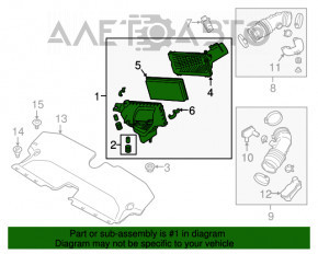 Corpul filtrului de aer drept pentru Infiniti Q50 14- 3.5 3.7, cu montare ruptă.