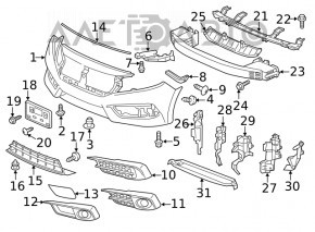 Grila bara dreapta Honda Civic X FC 16-18 fara PTF nou OEM original