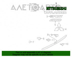 Emblema cu inscripția Mitsubishi pentru capacul portbagajului Mitsubishi Outlander 14-21, nou, original OEM.