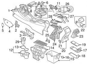 Consola centrală cu cotieră și suport pentru pahar pentru Audi Q3 8U 15-18 din piele, neagră cu cotieră neagră.