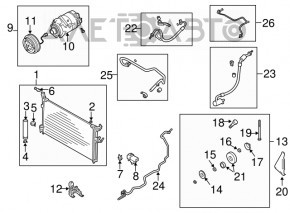 Tubul de aer condiționat, compresorul și radiatorul pentru prima generație Infiniti FX35 03-08.