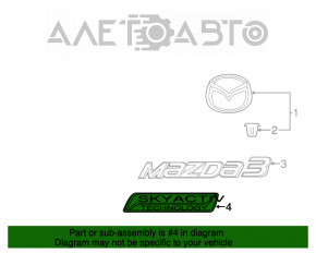 Emblema inscriptionată SKYACTIV pentru capacul portbagajului Mazda 3 14-18 BM.