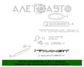 Emblema cu inscripția TRANSIT pentru ușa portbagajului Ford Transit Connect MK2 13-