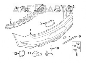 Reflectorul din bara spate dreapta pentru Ford Mustang mk6 15-17, de culoare inchisa, sub lampa, nou, neoriginal.