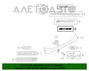 Emblema cu inscripția EDGE de pe ușa portbagajului Ford Edge 15-18.