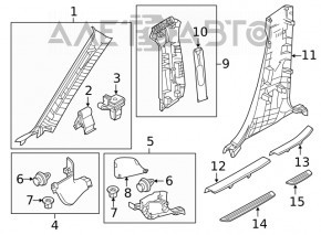 Capacul stâlpului central, curea superioară dreapta Mazda 6 13-17 gri nou OEM original