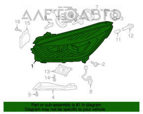 Far stânga față asamblată Ford Escape MK3 17-19 restilizată, xenon + faruri LED luminoase