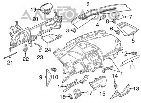 Panoul frontal al torpilei fără AIRBAG pentru Ford Edge 15-18, negru, start-stop, cu compartiment de depozitare și airbag pentru genunchi.