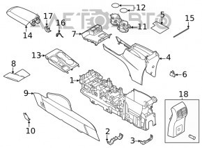 Capacul consolei centrale Ford Escape MK4 20- pentru suportul de pahare și încadrarea selectorului, suportul este rupt