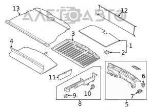 Capacul portbagajului Ford Explorer 20- zgârieturi, fixările sunt rupte, plasticul este decolorat.