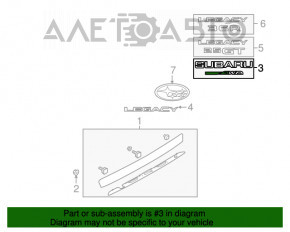 Emblema inscripționată PZEV de pe capacul portbagajului Subaru Legacy 15-19