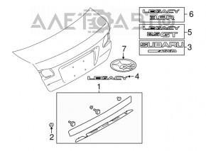 Emblema inscripționată PZEV de pe capacul portbagajului Subaru Legacy 15-19