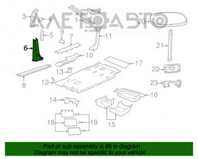 Capacul stâlpului central, partea de jos, stânga, Dodge Grand Caravan 11-20, gri.