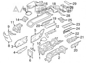 Capacul consolei centrale spate Volvo XC90 16-22 negru lucios