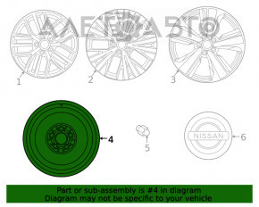 Roata de rezerva pentru Nissan Rogue 21-23 R17 165/90, fabricata in Japonia