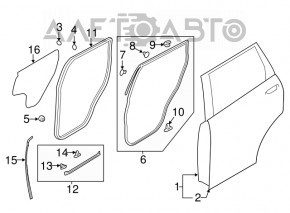 Уплотнитель двери задней правой Mitsubishi Outlander 14-15 дорест