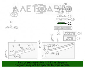 Emblema cu inscripția "AWD" de pe ușa portbagajului Toyota Rav4 19-