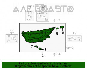 Far dreapta față asamblată Toyota Rav4 19-21 Multi-LED, crom, construită în SUA