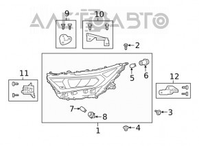 Far dreapta față asamblată Toyota Rav4 19-21 Multi-LED, crom, construită în SUA