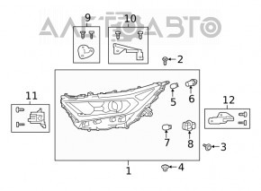 Far stânga față asamblată Toyota Rav4 19-21 LED, crom, construită în SUA