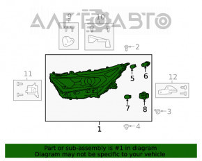 Far stânga față asamblată Toyota Rav4 19-21 LED, crom, construită în SUA