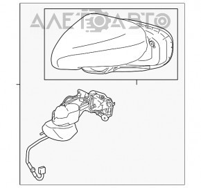 Oglindă laterală stângă Lexus ES350 07-09, 12 pini, iluminare, încălzire, argintie