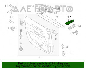 Maneta de control a geamului electric din față, stânga, pentru Mazda CX-5 17- negru lucios, zgârieturi, suportul este rupt.