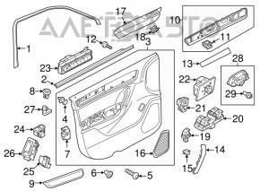 Capacul ușii, cartela frontală stânga VW Touareg 11-14 piele neagră.