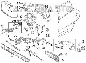 Механизм ручки двери задней левой VW Touareg 11-17 под keyless