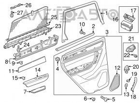 Capacul ușii, cartela din spate stânga VW Touareg 11-14 piele neagră, sub perdea.